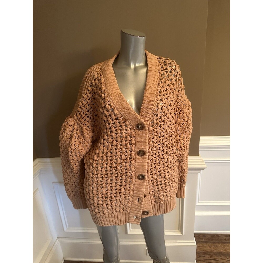 Farm Rio Large Cable Knit Carmel Cardigan Size Large - Picture 2 of 8